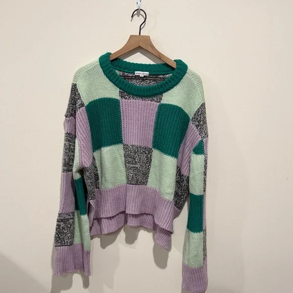 • For Love and Lemons • Finley Colorblock Oversized Sweater Purple / Green XL - Picture 3 of 4